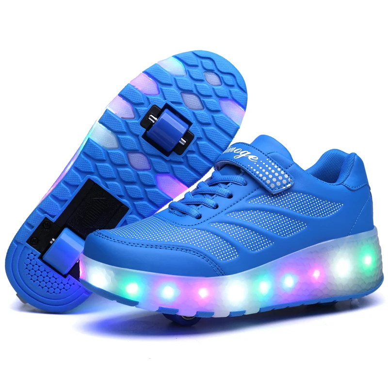 

Two Wheels Luminous Sneakers Blue Pink Led Light Roller Skate Shoes for Children Kids Led Shoes Boys Girls Shoes Light Up, As pic