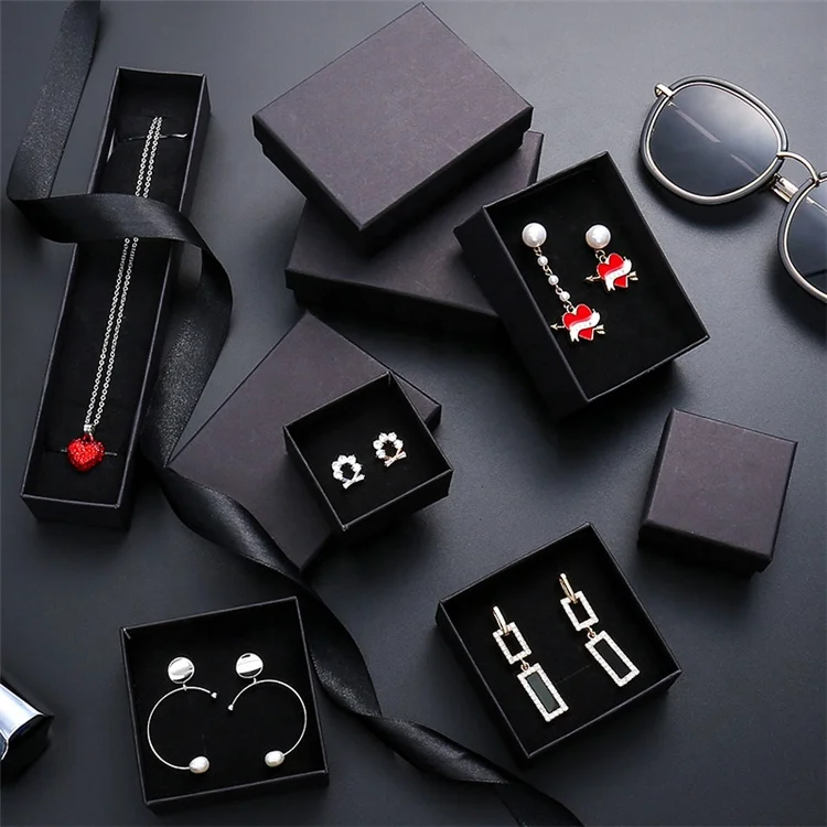 

Factory direct custom your own logo black paperboard ring earrings bracelets necklace jewelry package box