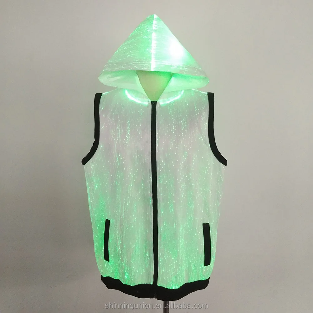 

LED Light Hoodie Men Sleeveless LED Fiber Jacket Hoodie with Zipper