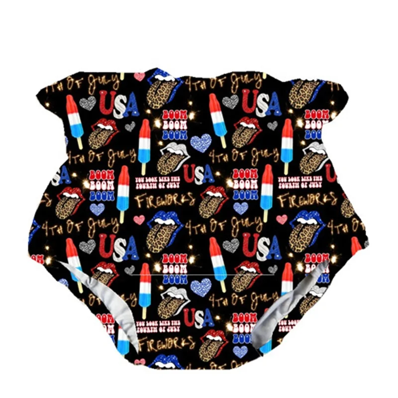 

2021 Summer Fashion 4th Of July Toddler Baby Girls Bloomers Cartoon Leopard Tongue Print Children Infant Bummies Shorts, As picture