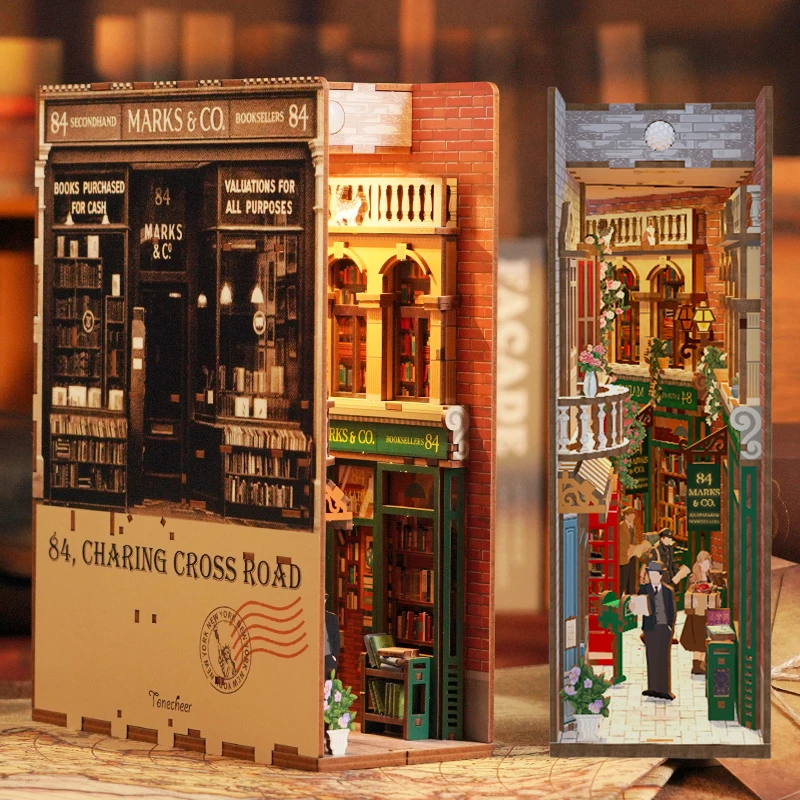 

Tonecheer 84 Charing Cross Road Book Nook Custom Kit Diy Wooden Puzzles 3D Bookends With Body Sensor Led Light