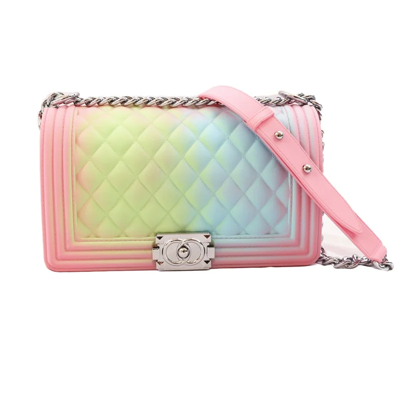 

Girls Famous Brander Designer Sling Shoulder Chain Bag Rainbow Candy Color Pink Pvc Jelly Hand bags For Ladies