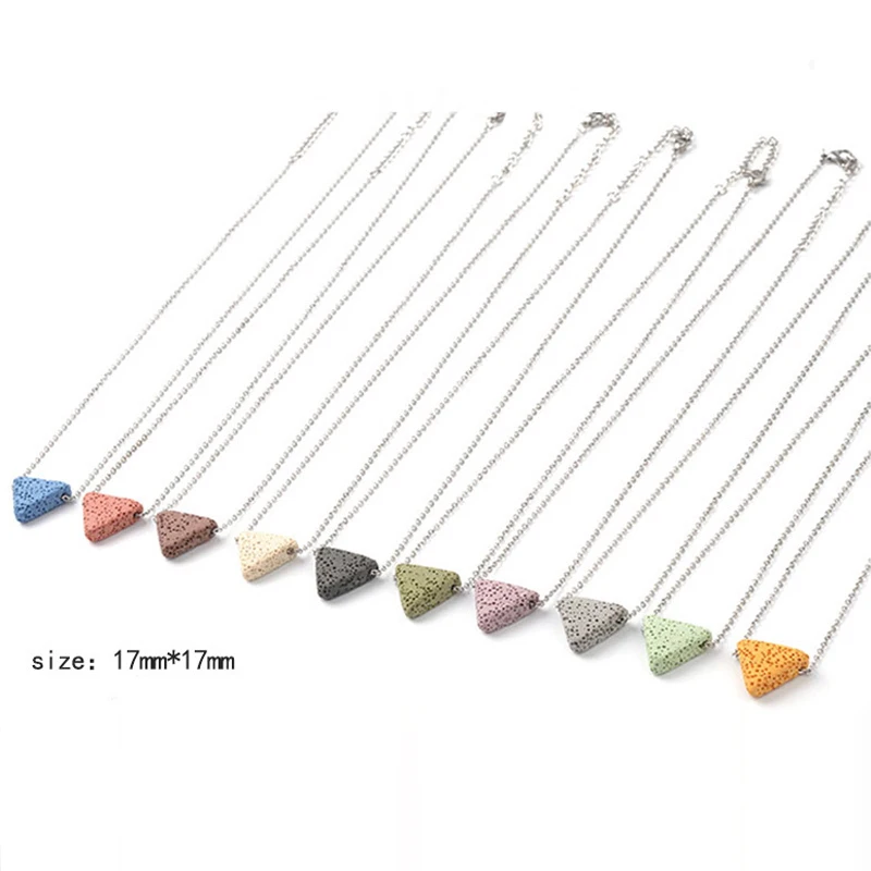 

11 Colors Vintage Silver Color Chain Triangle Lava Stone Necklace