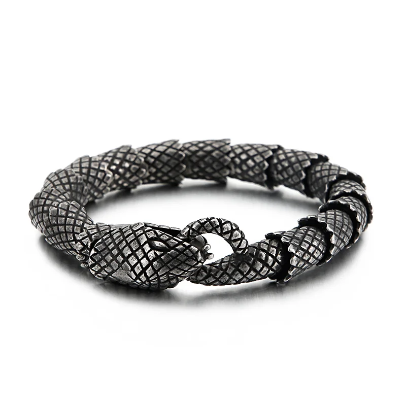 KALEN Punk Fine Jewelry Fashion Bracelets Men Stainless Steel Vivid Snake Links Bracelet Bangle