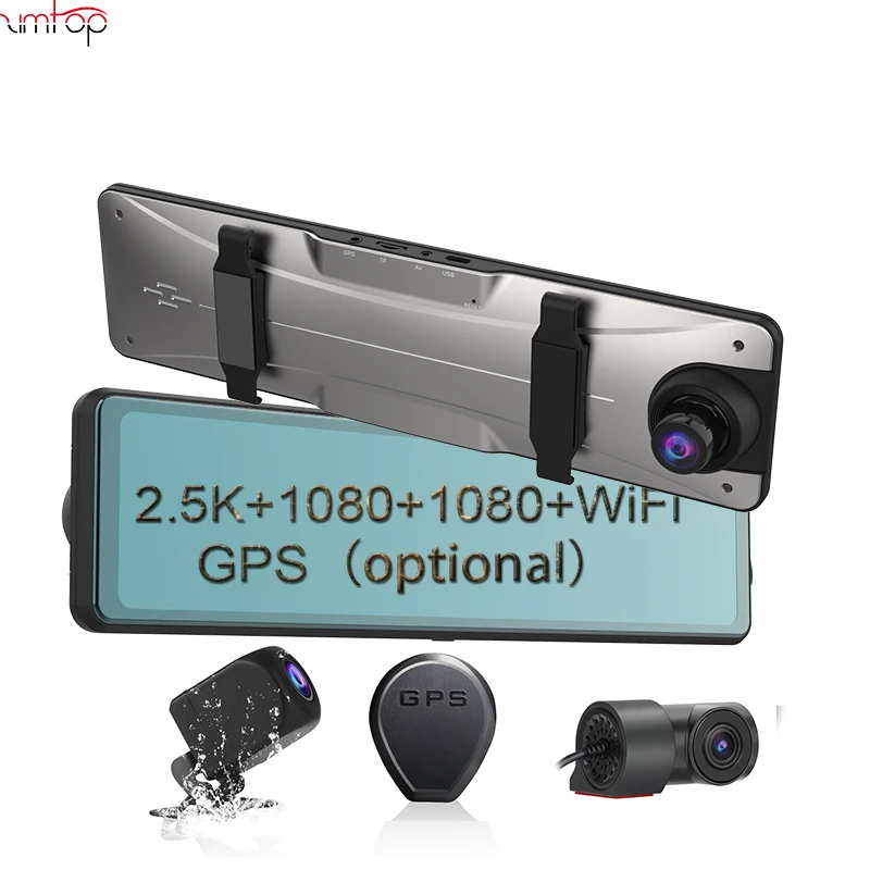 

3 Cameras Dash Cam 2.5k 2560*1440P Rearview Mirror Video Recording WIFI Loop Record Phone APP Car DVR GPS