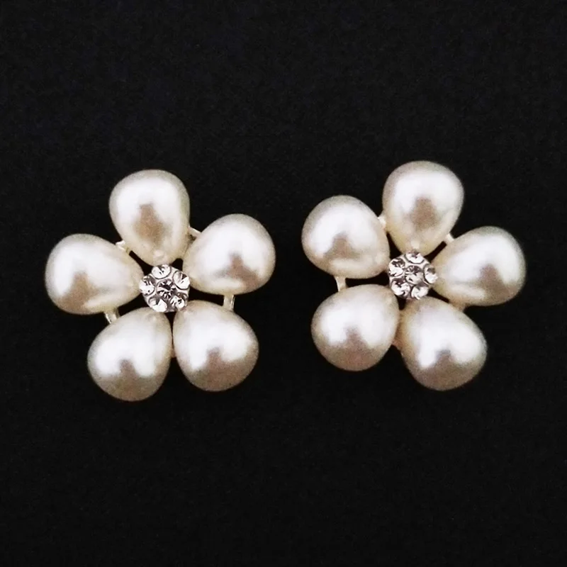 

Rhinestone Pearl Embellishments Flatback Pearl Crystal Faux Pearl Flower Crystal Rhinestone White Jewelry buttons, Gold/silver