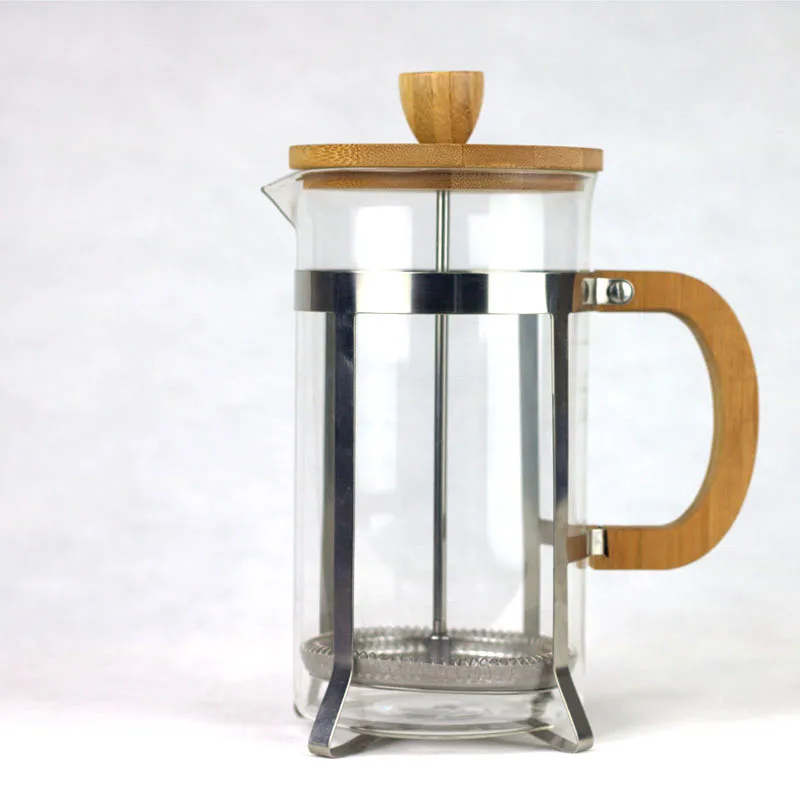 

HY French Press Eco-Friendly Bamboo Cover Coffee Plunger Tea Maker Percolator Filter Kettle Pot Glass french coffee press