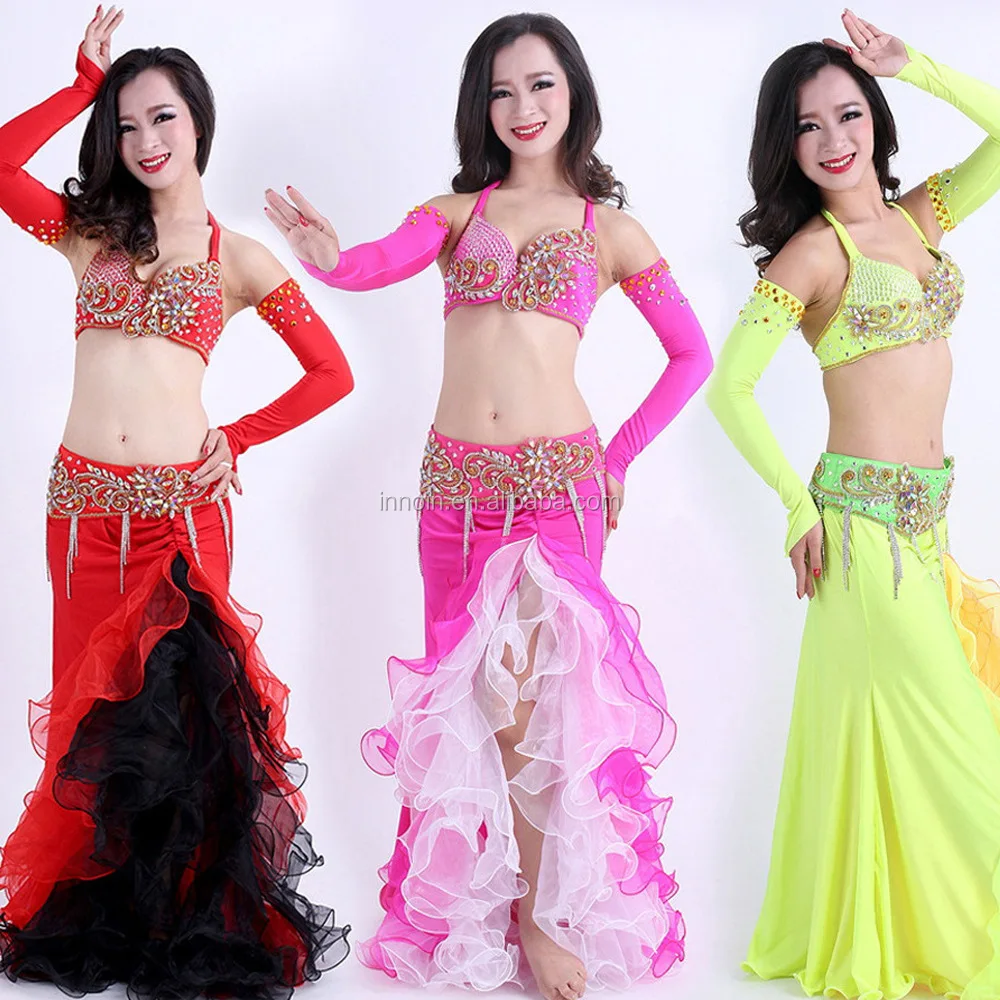 

Top Quality Women Stage Performance Belly Dancing Clothes Women Belly Dancing Dress Solid Color Large Hem Belly Skirt