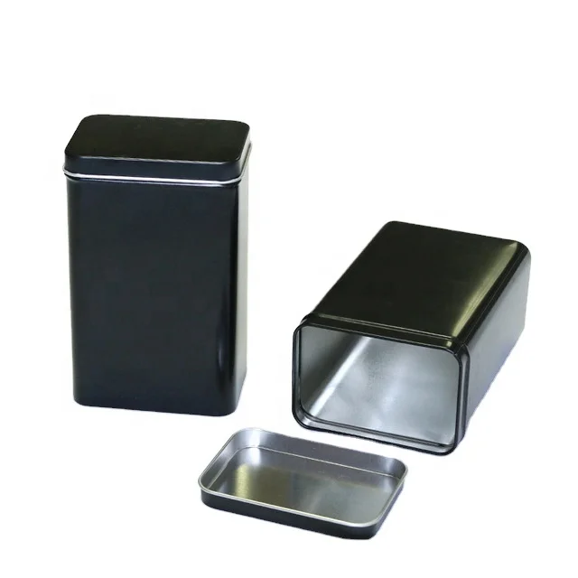 

Custom Travel Empty Rectangle Black Metal Tin Box For Loose Tea Tins