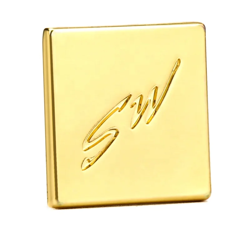 

Customized High Quality Carved Brand Logo Handbag Accessories Square Golden Handbag Metal Label, Gold