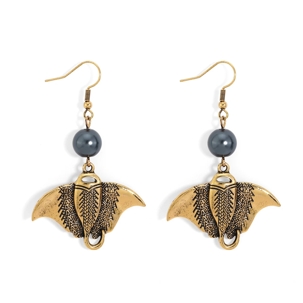 

Hawaiian hot sale cute Manta rays gold plating zinc alloy shell pearl island earrings jewelry for women