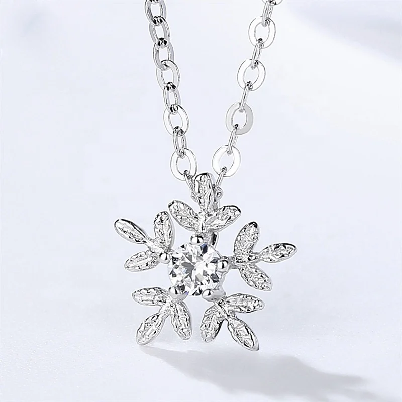 

Stock lots 925 sterling silver snowflake shaped cz fine necklaces jewelry, women latest model necklaces fashion Christmas gift