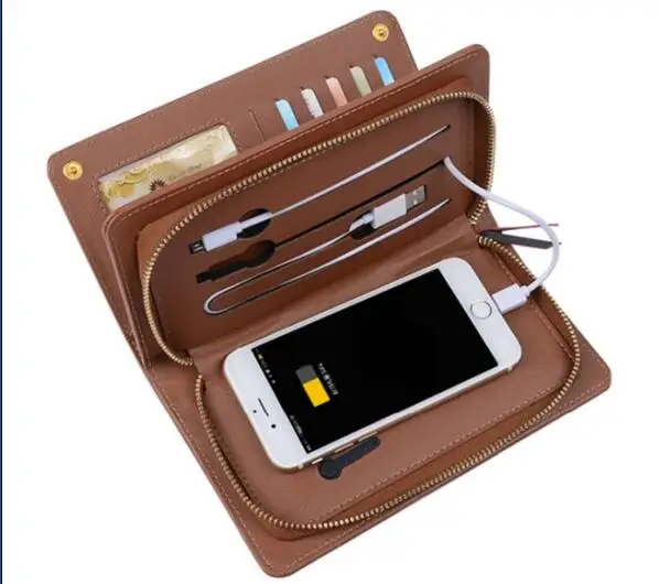 

Multifunctional leather wallet with wireless charger powerbank