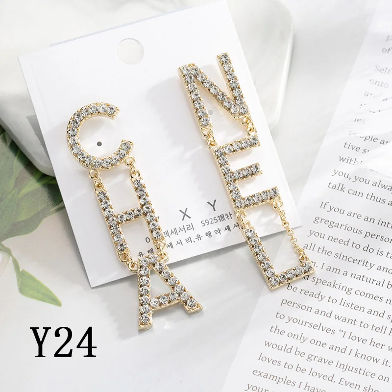 

925 silver needle senior women luxury C earrings fashion exaggerated pearl earrings full of micro - set new female earrings, Gold,