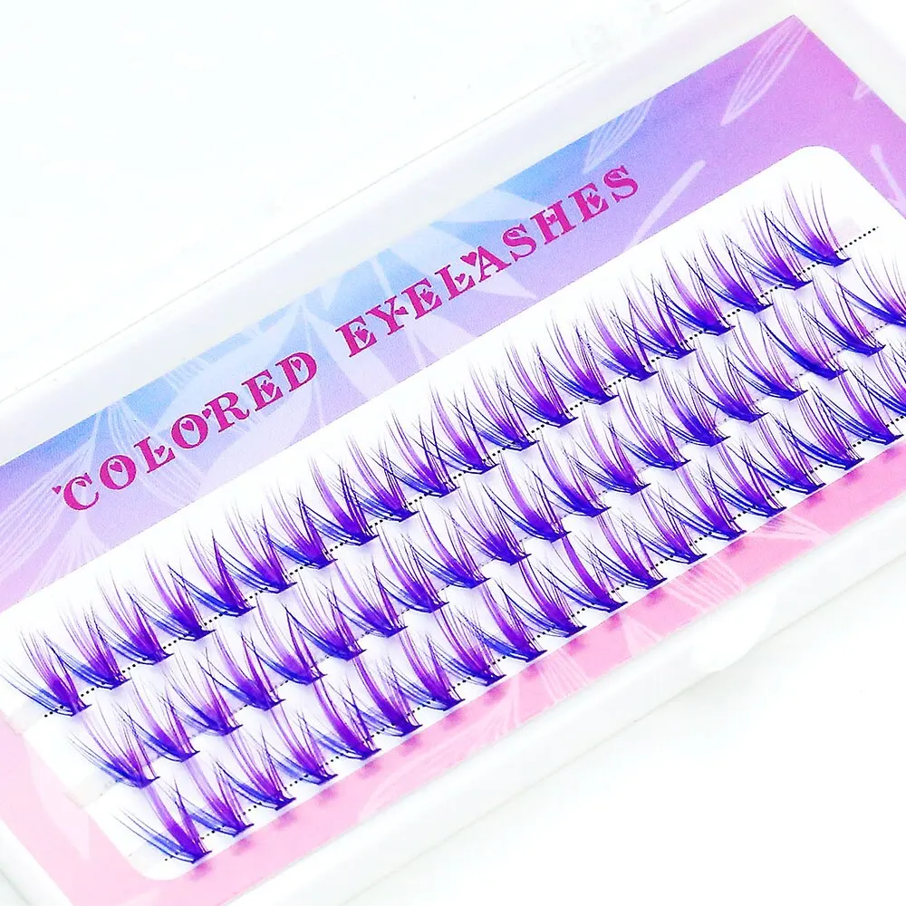 

Blue Purple Mix Colored Lashes Cluster Eyelash Extension Natural Long 20D Volume Effect Faux Bunche Individual eyelashes