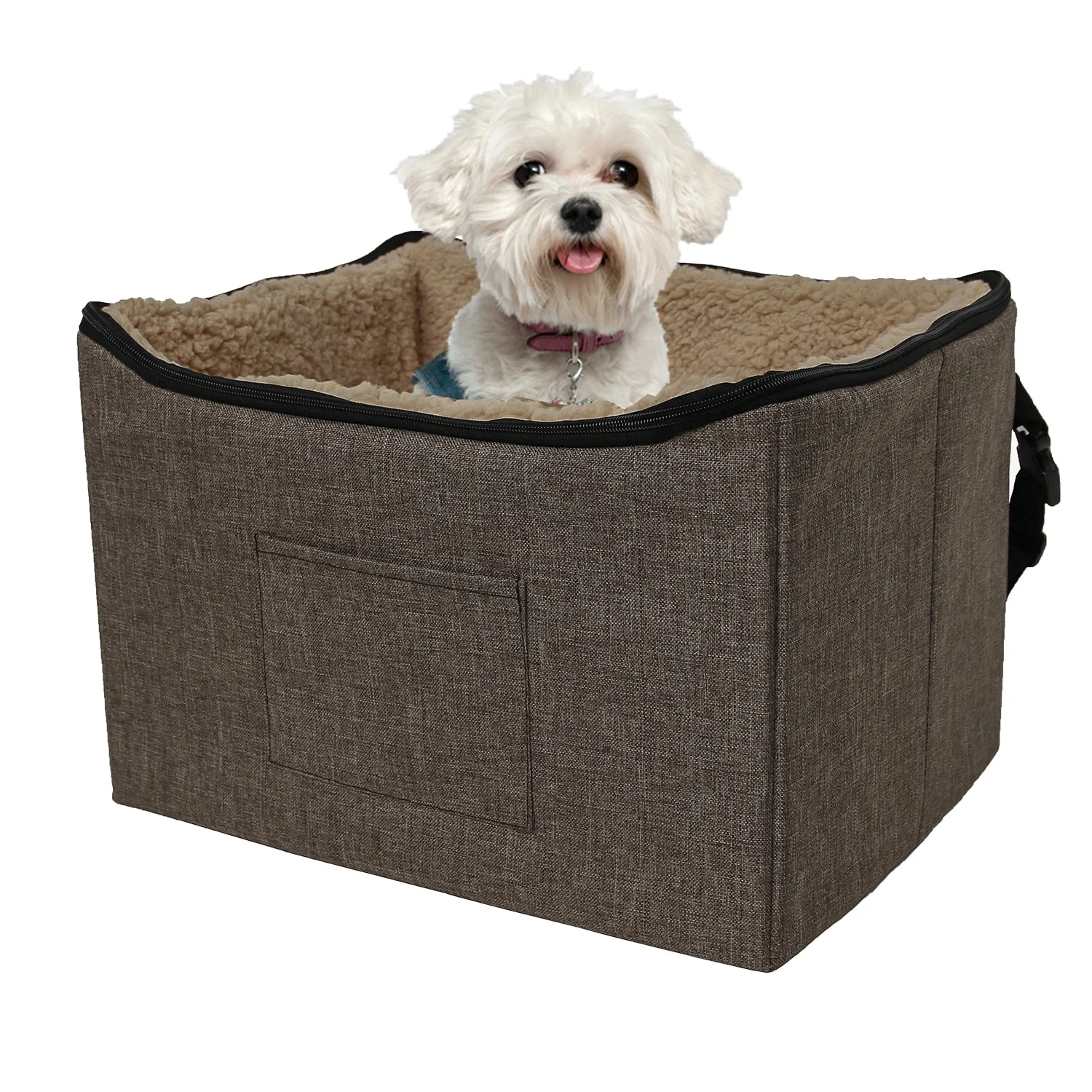 

Deluxe Portable Washable Foldable Double-Sided Collapsible Head-out Pet Booster Car Seat With Safety Tether Belt, Brown