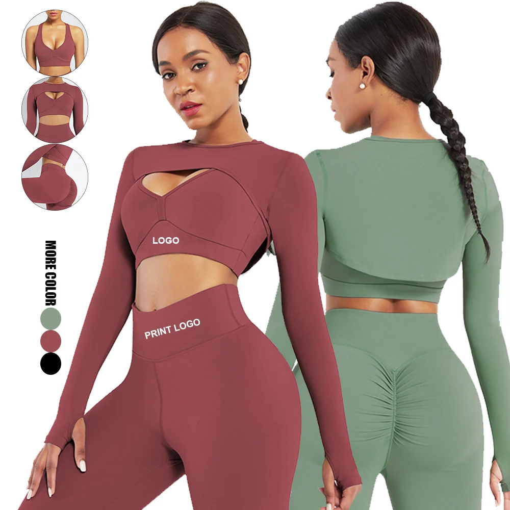 

2021 Wholesale Women Stitching Design Yoga Sportswear Workout Set Crop Top Yoga Set