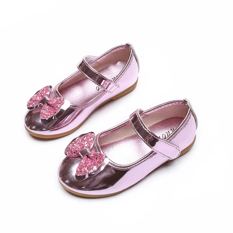 

Factory wholesale New Kids girls Shoes single shoes 2021 student dance performance sequin bow slide children's princess shoes, Golden silver pink