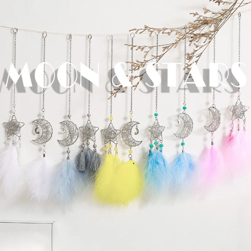 

Feather Fitting Keychain Pendant Original Metal Star Moon Hand-wrapped Bag Accessories Gift