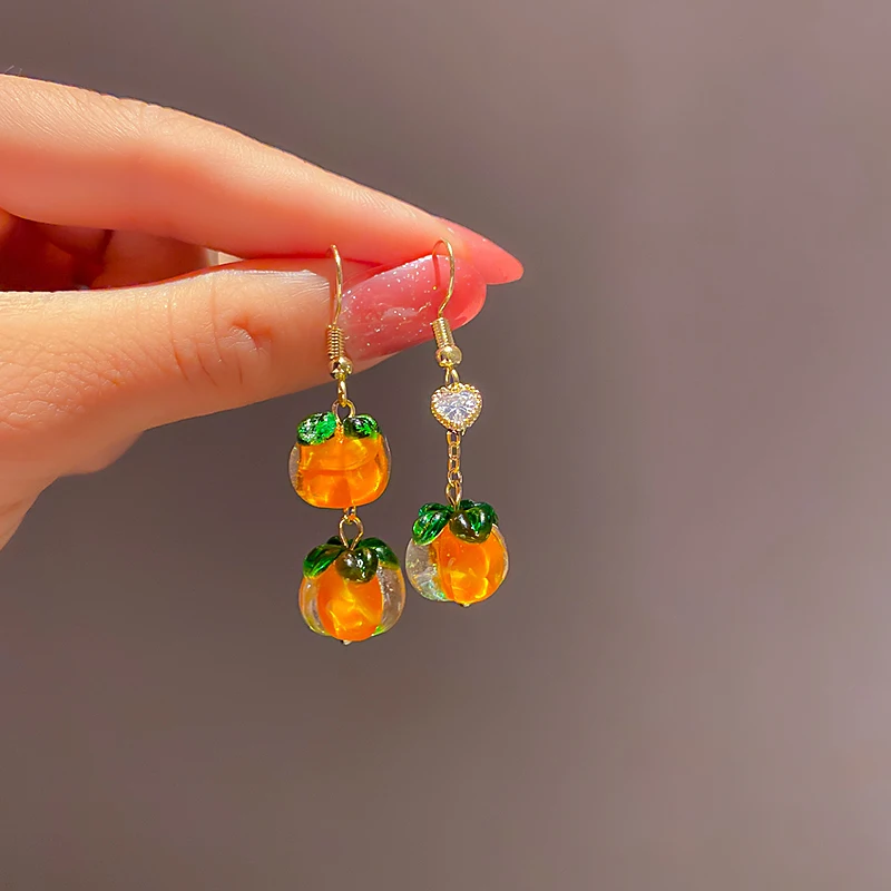 

2021 fashion orange persimmon crystal fruit earring