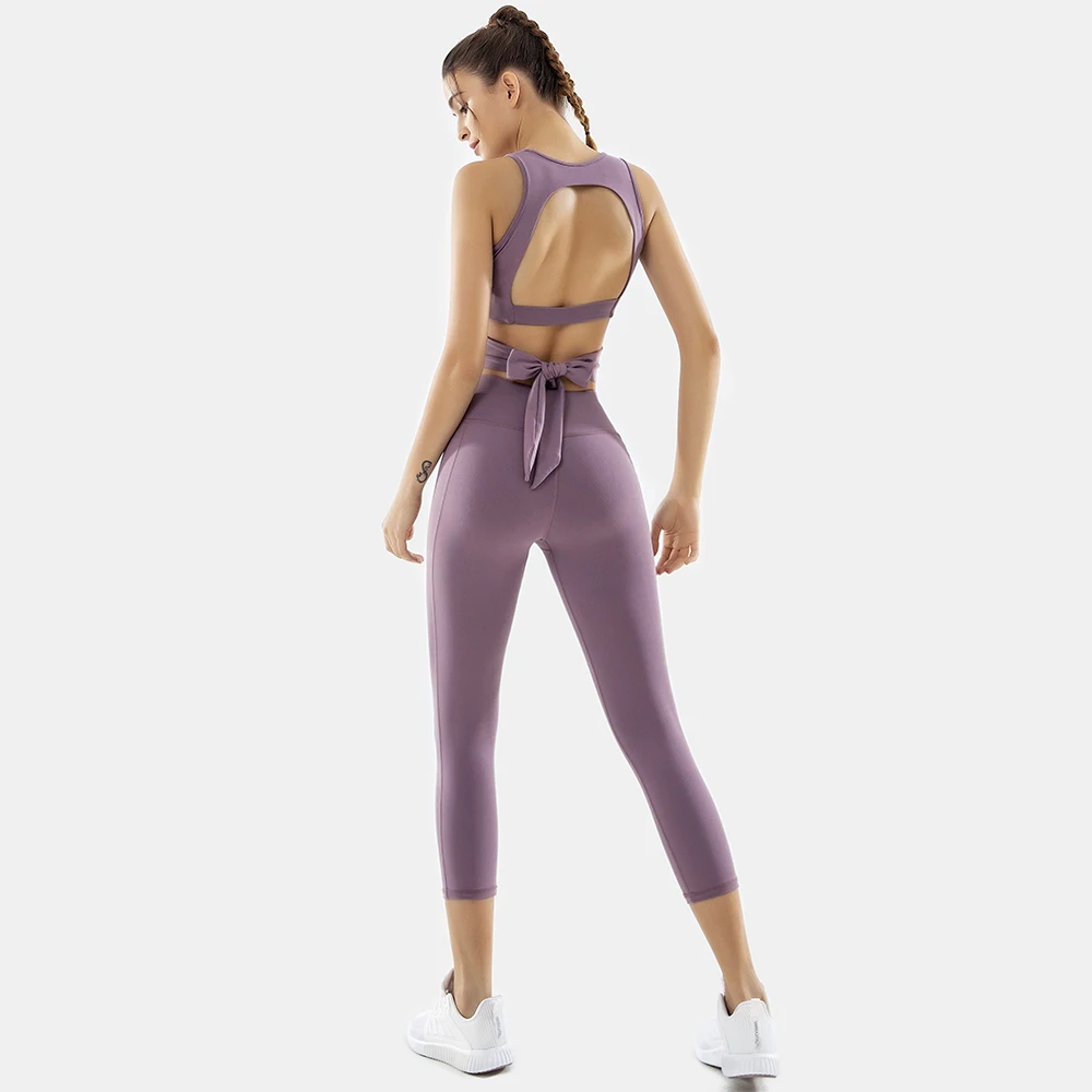 

Yoga Hollow Back Bowknot Top Bra Leggings Fitness Running yoga legging sets