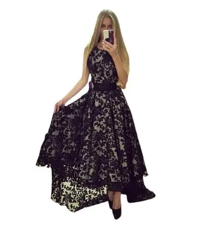 

F20381A Hot sale elegant lace dress evening dress for women sleeveless maxi prom dress dovetail skirt for women, Black/white