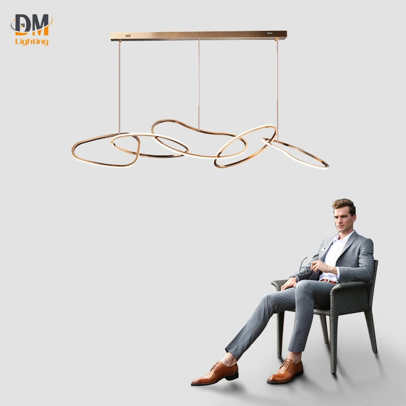 

Dimmable Support Stainless Steel Circle Hanging Golden Rings Acrylic Hanging Led Pendant Lights Lamp