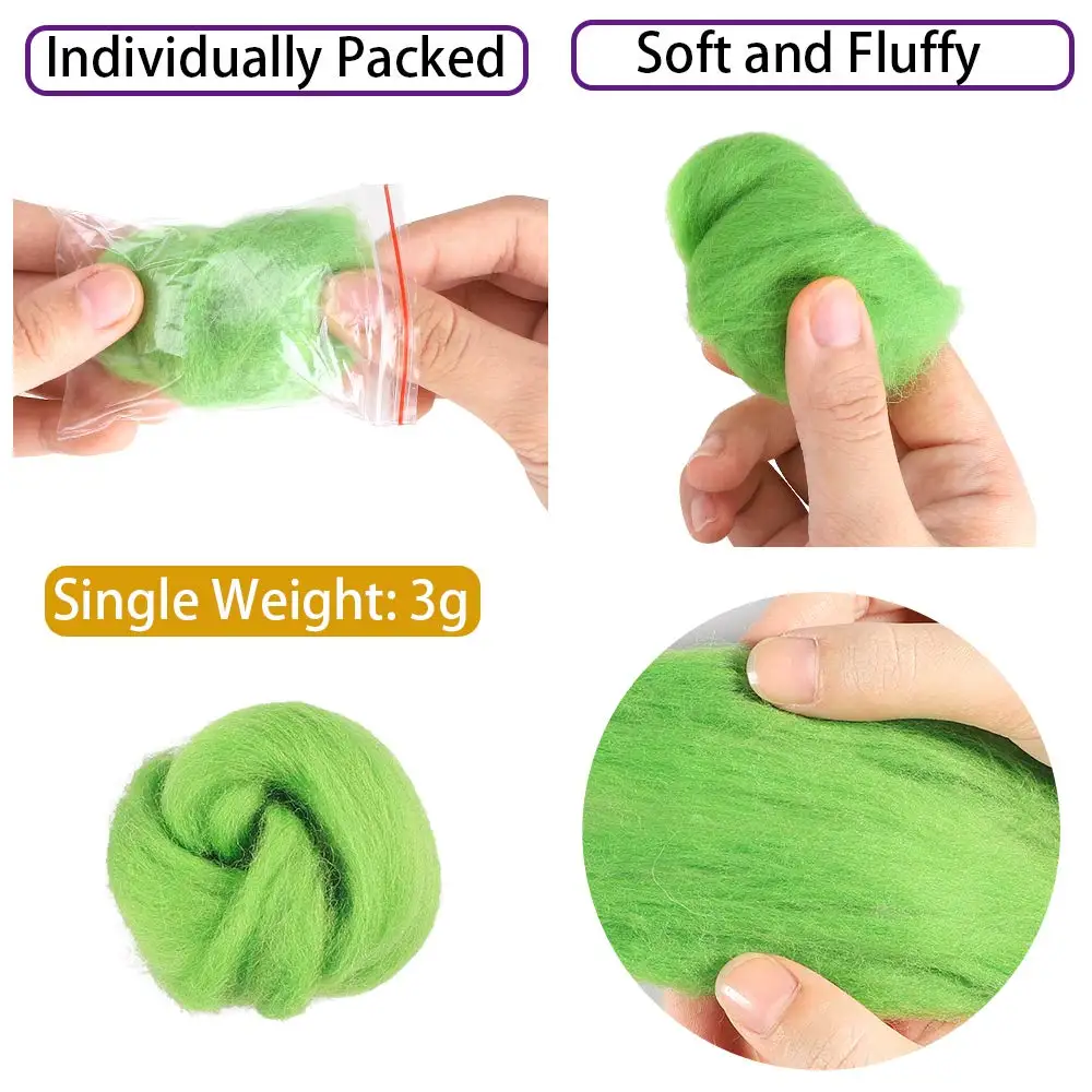 
66s combed Multi color needle felting kit DIY fiber wool roving needle felt for hand felted animal 