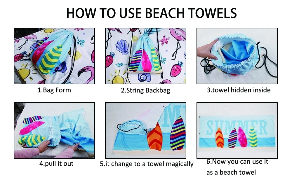 Wholesale Summer Beach Towel Backpack 2 In 1 Folding Custom Printing