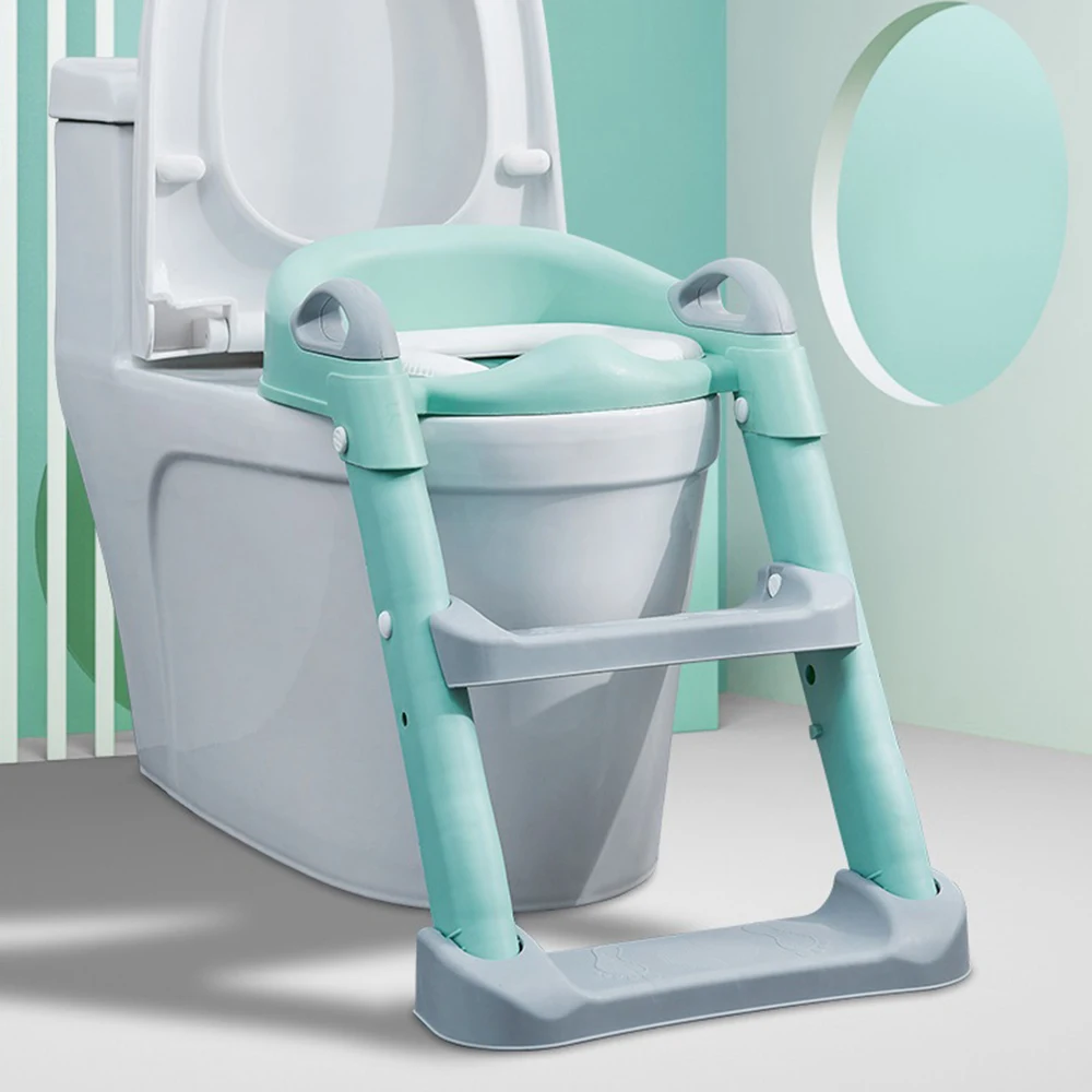 

Toilet Folding Baby Potty Training Seat with Adjustable Ladder//, Gray,pink,green,blue