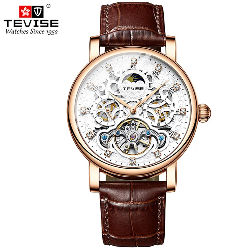 

New Style Auto Mechanical Watch Men Genuine Leather Strap Skeleton Dial Mens Watches In Wristwatches Luxury, Optional