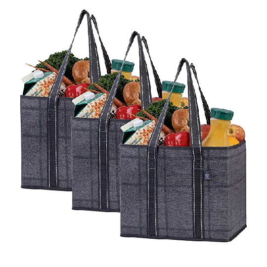 

Qetesh Shopping Tote Bags Reusable Grocery Bags Heavy Duty Tote Bag Set With Extra Long Handles And Reinforced Bottom Foldable, As picture