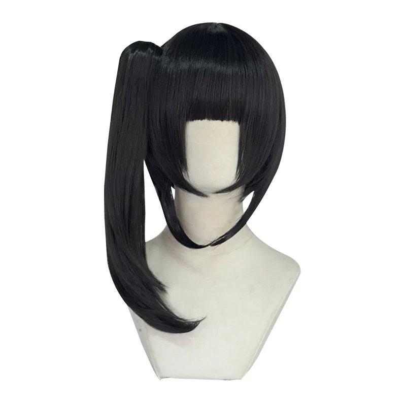 

Flat Bangs Split Ponytail Black Long Hair Anime Comic Exhibition Cosplay Hair High Temperature Silk COS Wigs, Black color