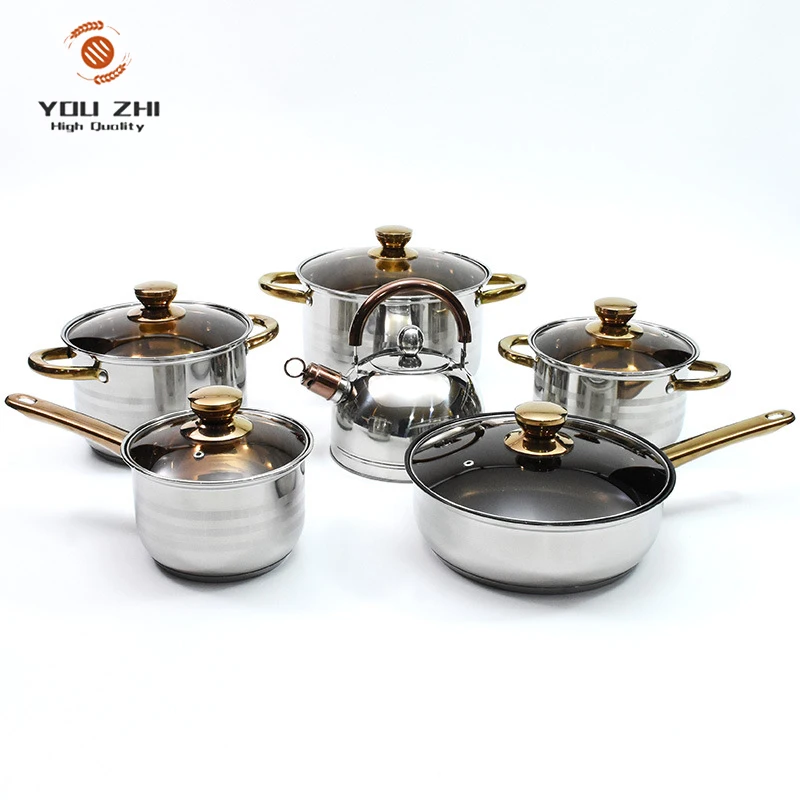 

Wholesale high quality home kitchen custom cooking 304 composite bottom non-stick pot cookware set, Customized color