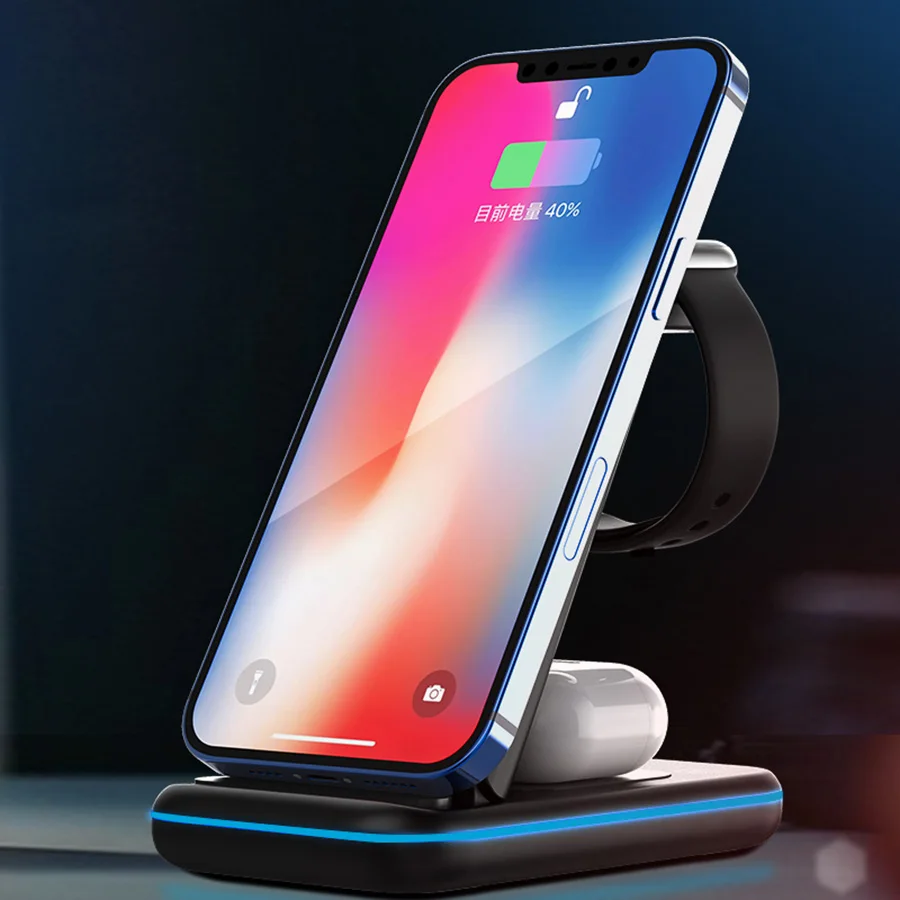 

2021 New Arrival Trend Hot Product 15W Fast Wireless Charger 3 in 1 Wireless Charging Stand Foldable Portable Wireless Charger, Black / white