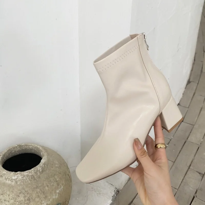 

Winter high heels Pu ankle brown black boots square high heels women riding suede square toe leather boots women's Boots