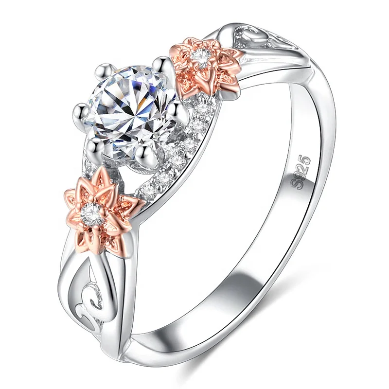 

Rose Gold Ring Flower Zircon Engagement Ring Heart Fashion Jewelry Wedding Rings for Women