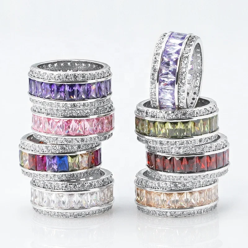 

Fashion Rainbow Crystal Rings Women Brilliant Baguette Cubic Zircon Color Rhinestone Ring Female Wedding Jewelry, Picture shows