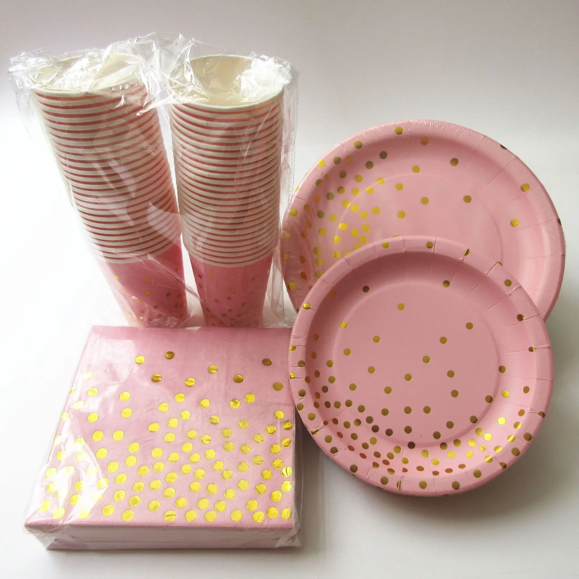 

Home Party Supplies Compostable Paper Cups and Plates Disposable Gold Printing Paper Plates Set