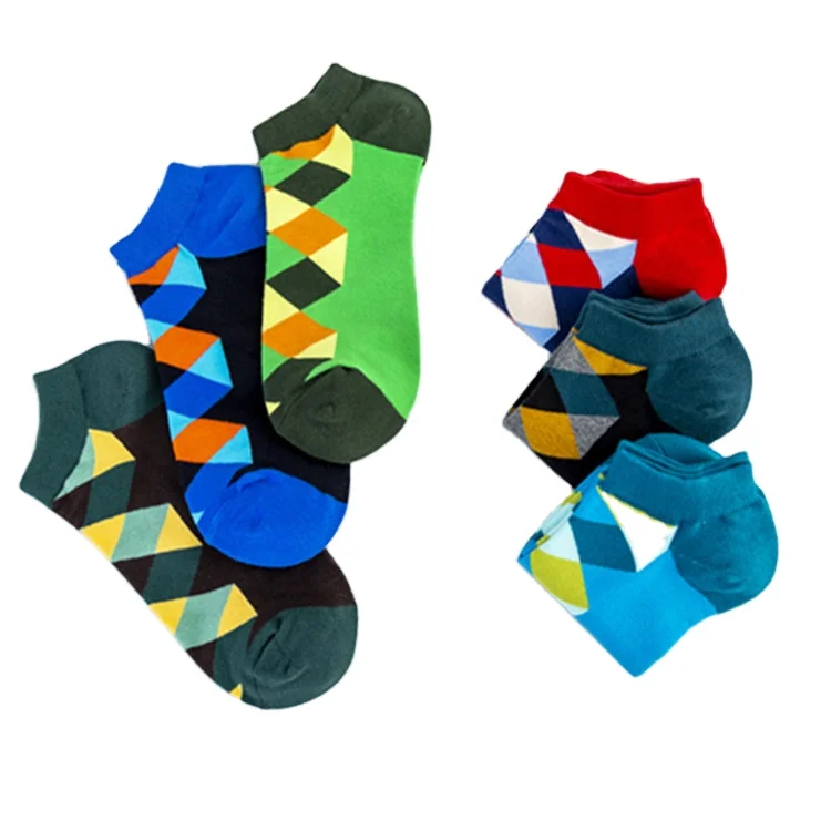 

Hot new 2021 cotton colorful short socks men socks personality check diamond socks women