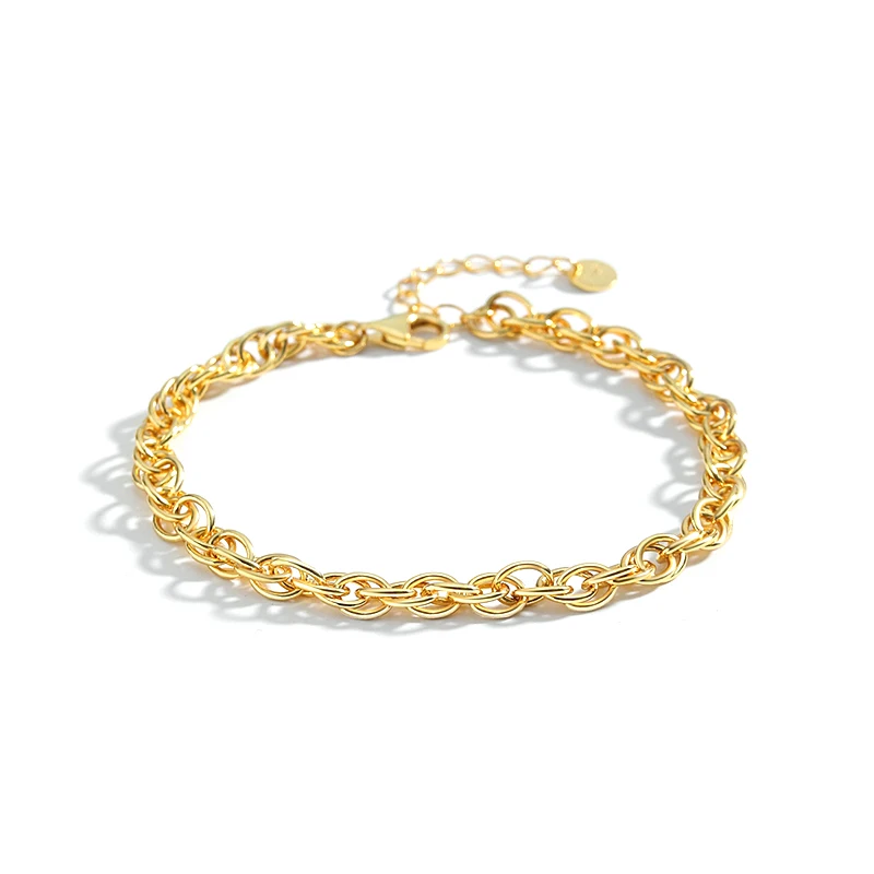 

Minimalist Trendy 18K Gold Plated s925 Sterling Silver Bracelets Twist Rope Oval double Link Cable Chain Bracelet Women