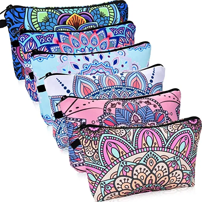 

YAESHII New Hot Sale Custom Zipper Mandala Flower Pattern Printing Cosmetic Travel Storage Bag Small Canvas Pouch, Customized