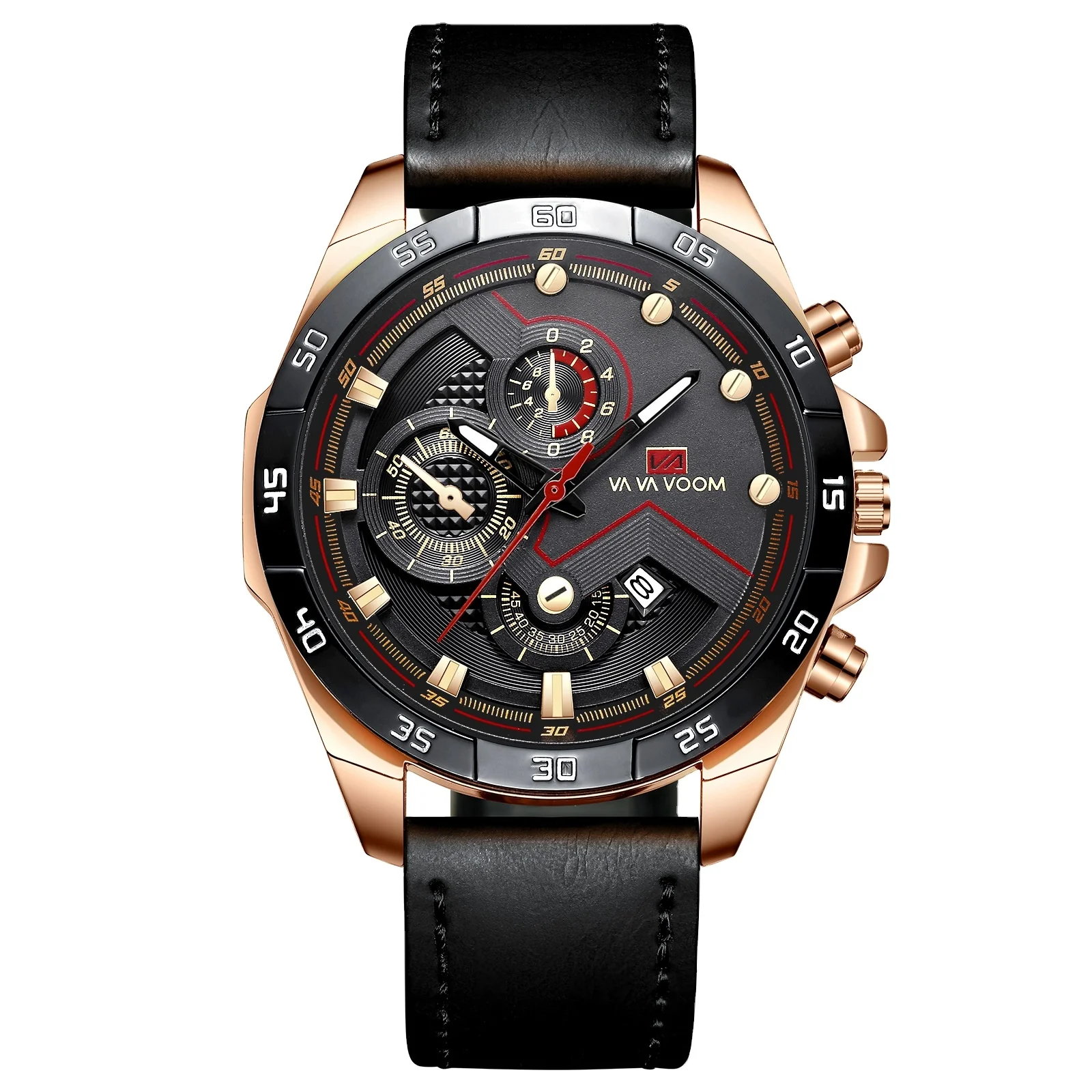 

VAVA VOOM 2162 New Men Watches Calendar Stainless Steel Leather Quartz Watch Waterproof Casual Business Wrist Watch for Men, Black