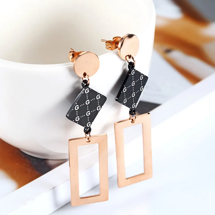 

2021 New 18K rose gold plated long geometric style elegant stud for women Korean fashion earrings, Silver-gold-rose gold