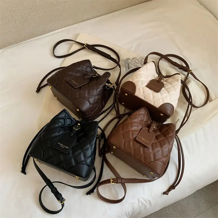 

D12077 Temperament solid color single shoulder bag simple trendy for women bucket handbags 2021 bags