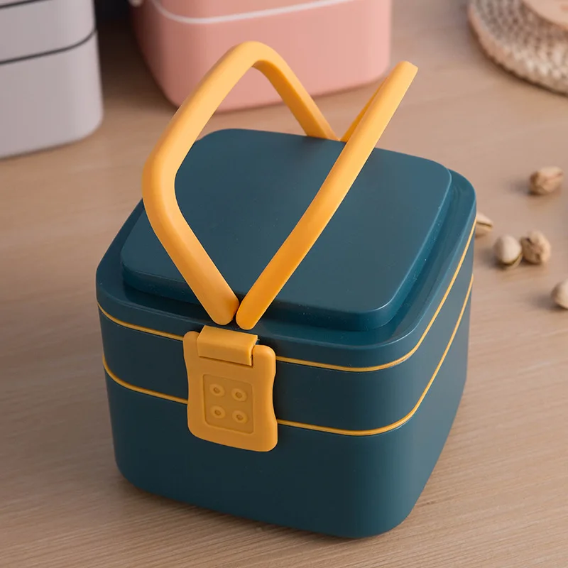 

Double-layer Plastic Portable Bento Tiffin Lunch Box Student Child Kids Office Worker Food Container can be microwaved Heating