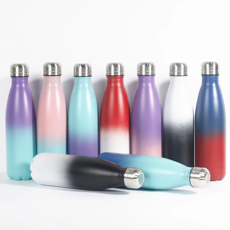 

Gradient Color 500ml Thermos Vacuum Flask Double Wall Stainless Steel Sport Cola Shape Water Bottle, Customized color