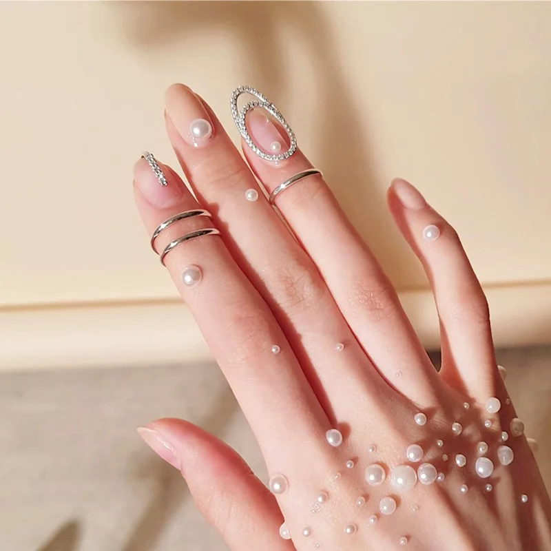 

Hot selling trendy nail rings finger Crystal Glitter Nail Tips Shiny Crystal Ins Fingertip Exquisite Opening Adjustable Ring