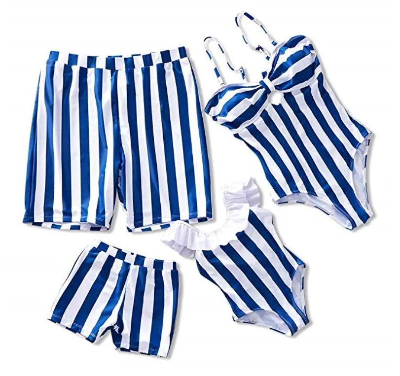 

Family Matching Swimsuit Striped One Piece Beach Wear 2021 Newest Off Shoulder Monokini Bathing Suit summer 2021 swimwear