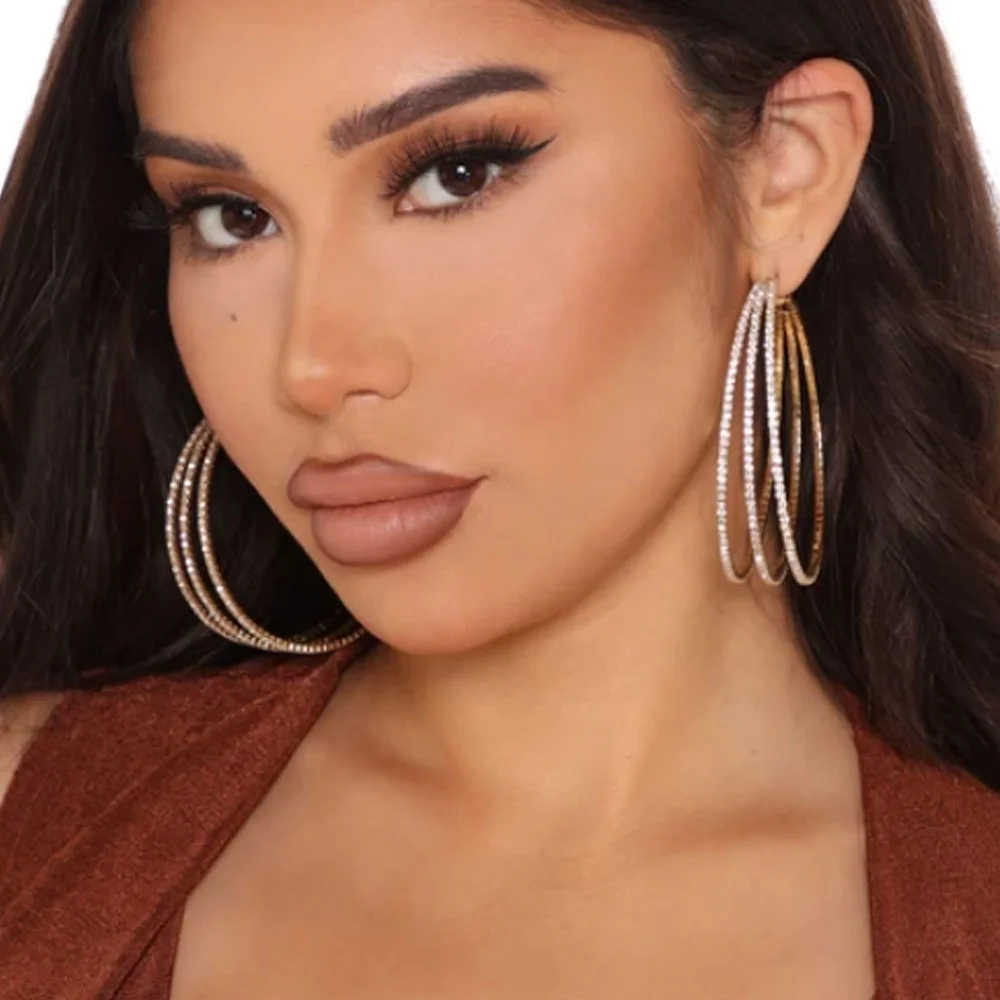 

Party Gold Earings Luxury Classic Jewelry Full Rhinestone Crystal Big Hoop Earring Shiny Circle Round Hoop Earrings Women